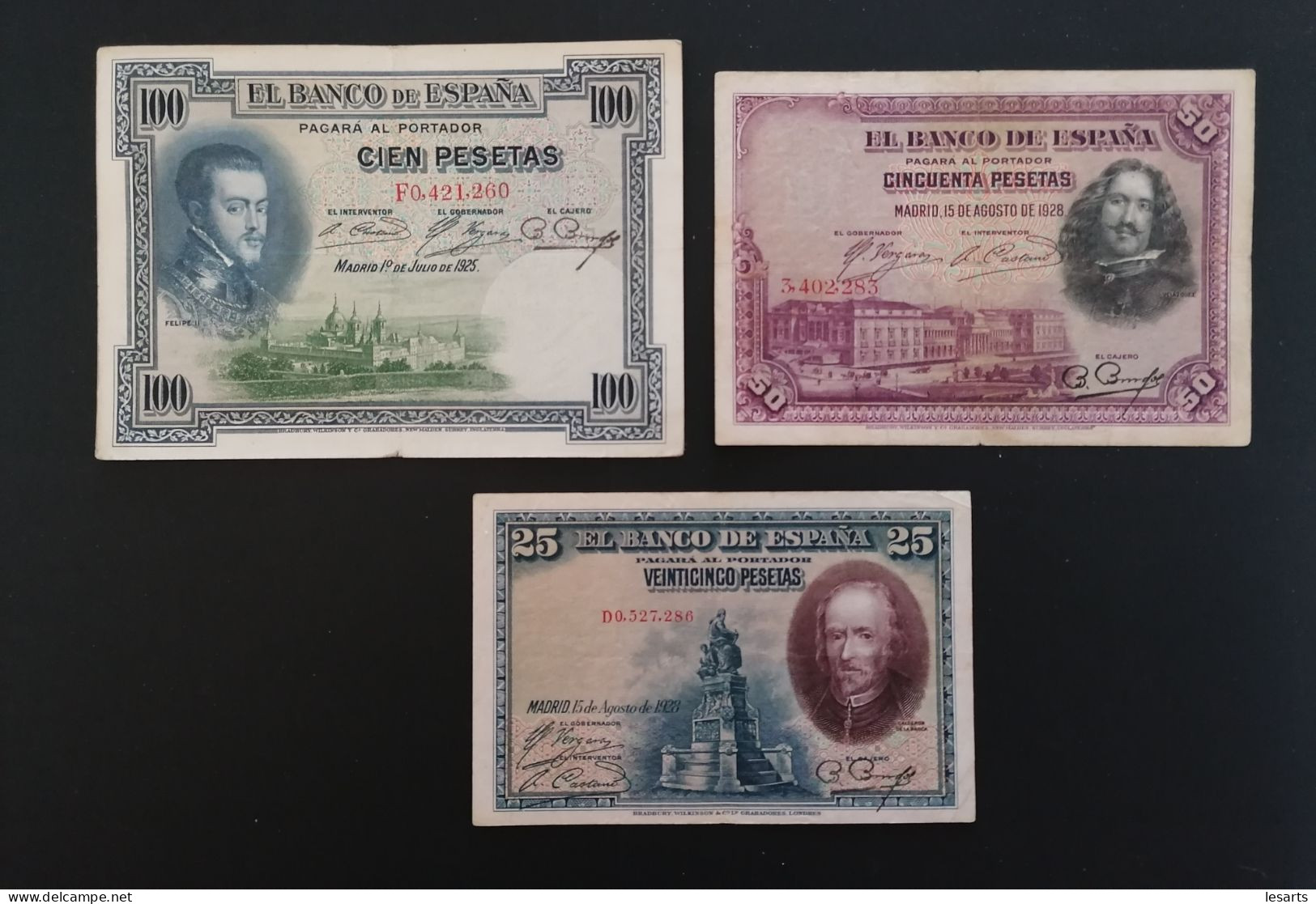 3 Billets. Espagne. 25,50,100 Pesetas. 1925 Et 1928. - 100 Peseten