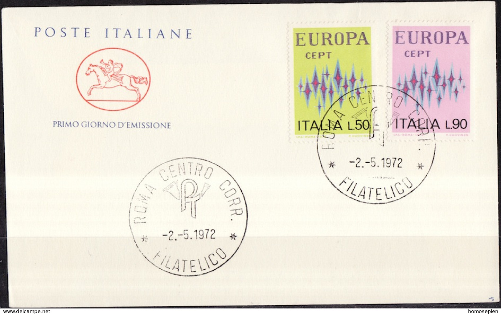 Europa CEPT 1972 Italie - Italy - Italien FDC1 Y&T N°1099 à 1100 - Michel N°1364 à 1365 - 1972
