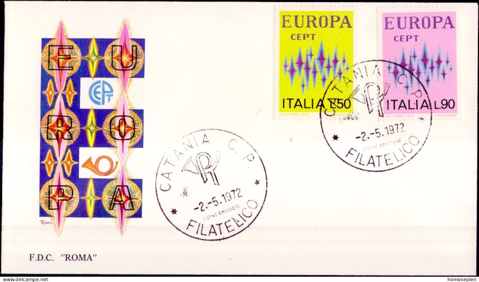 Europa CEPT 1972 Italie - Italy - Italien FDC2 Y&T N°1099 à 1100 - Michel N°1364 à 1365 - 1972