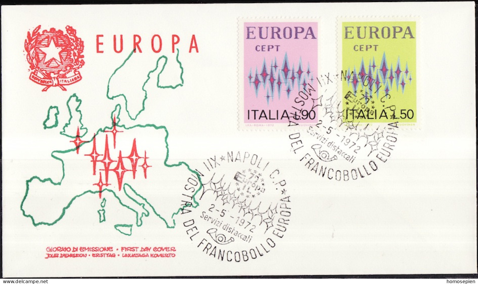 Europa CEPT 1972 Italie - Italy - Italien FDC3 Y&T N°1099 à 1100 - Michel N°1364 à 1365 - 1972