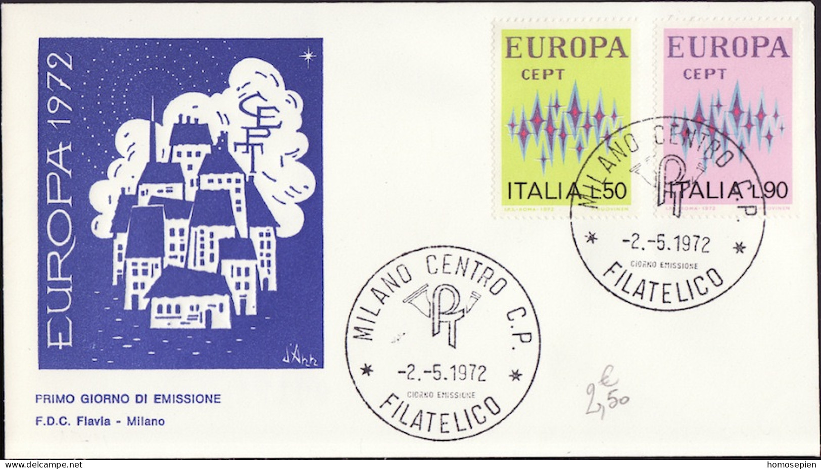 Europa CEPT 1972 Italie - Italy - Italien FDC4 Y&T N°1099 à 1100 - Michel N°1364 à 1365 - 1972