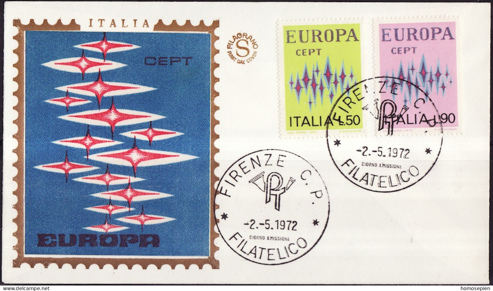 Europa CEPT 1972 Italie - Italy - Italien FDC5 Y&T N°1099 à 1100 - Michel N°1364 à 1365 - 1972