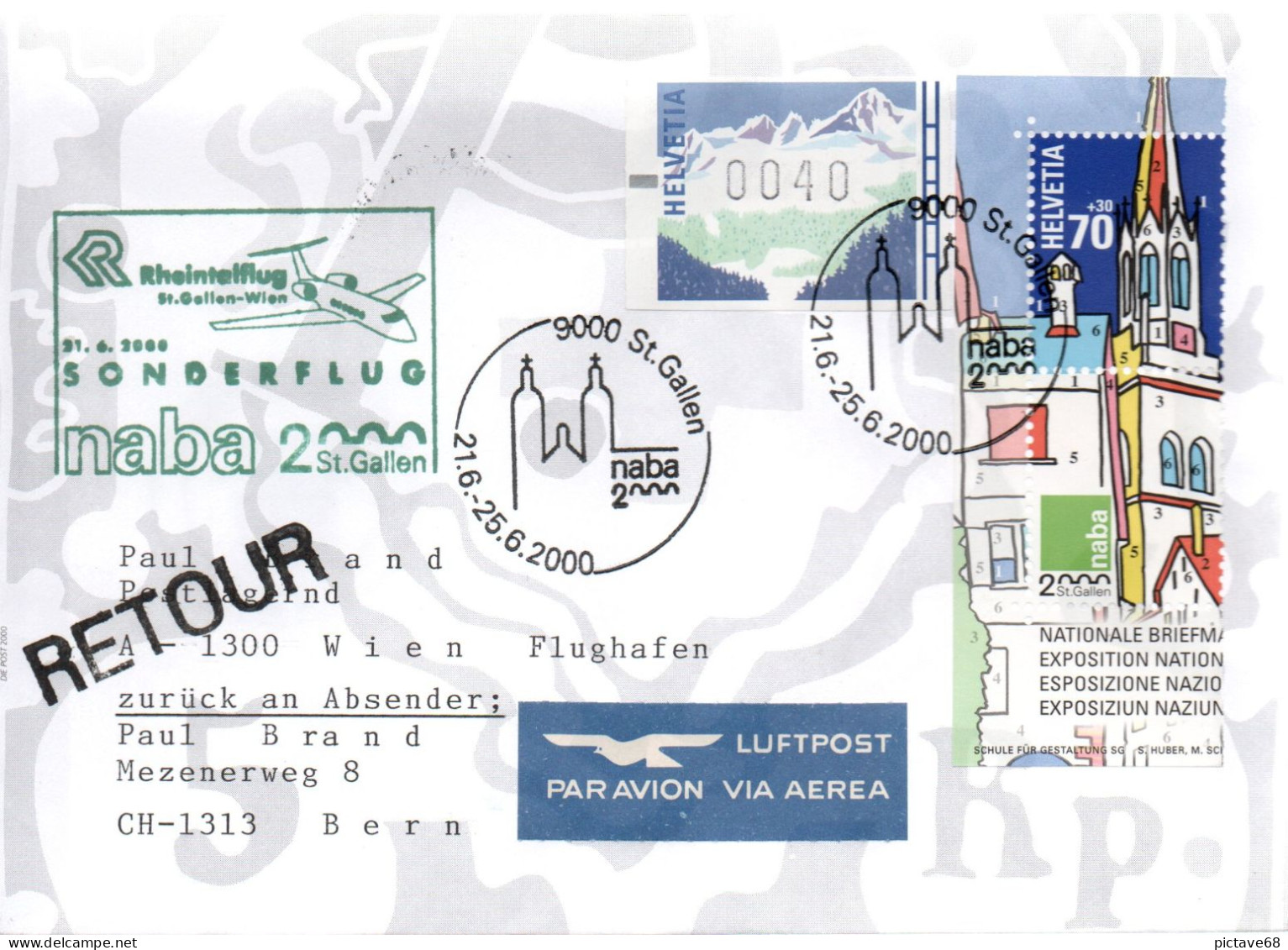 SUISSE / ENVELOPPE COMMEMORATIVE NABA2 ST GALLEN DU 21-6 Au 25-6-2000 - Marcophilie