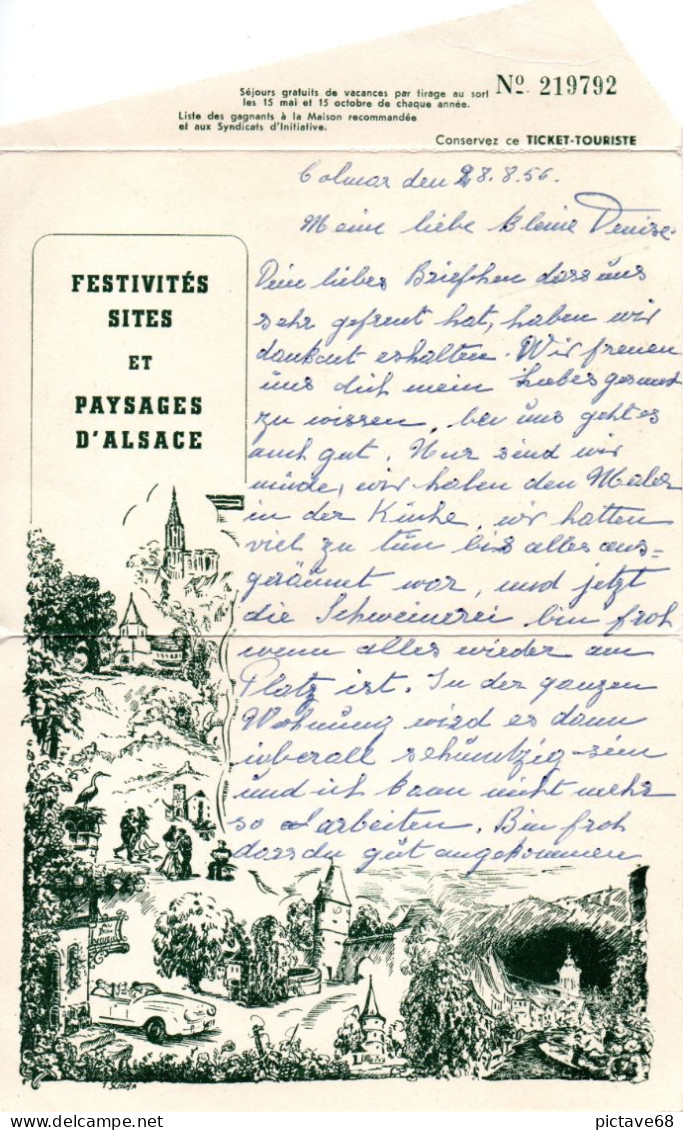 FRANCE / CARTE LETTRE PRIVEE L'ALSACE CARREFOUR DU TOURISME INTERNATIONAL  ECRITE DE 1956 - Sonstige & Ohne Zuordnung