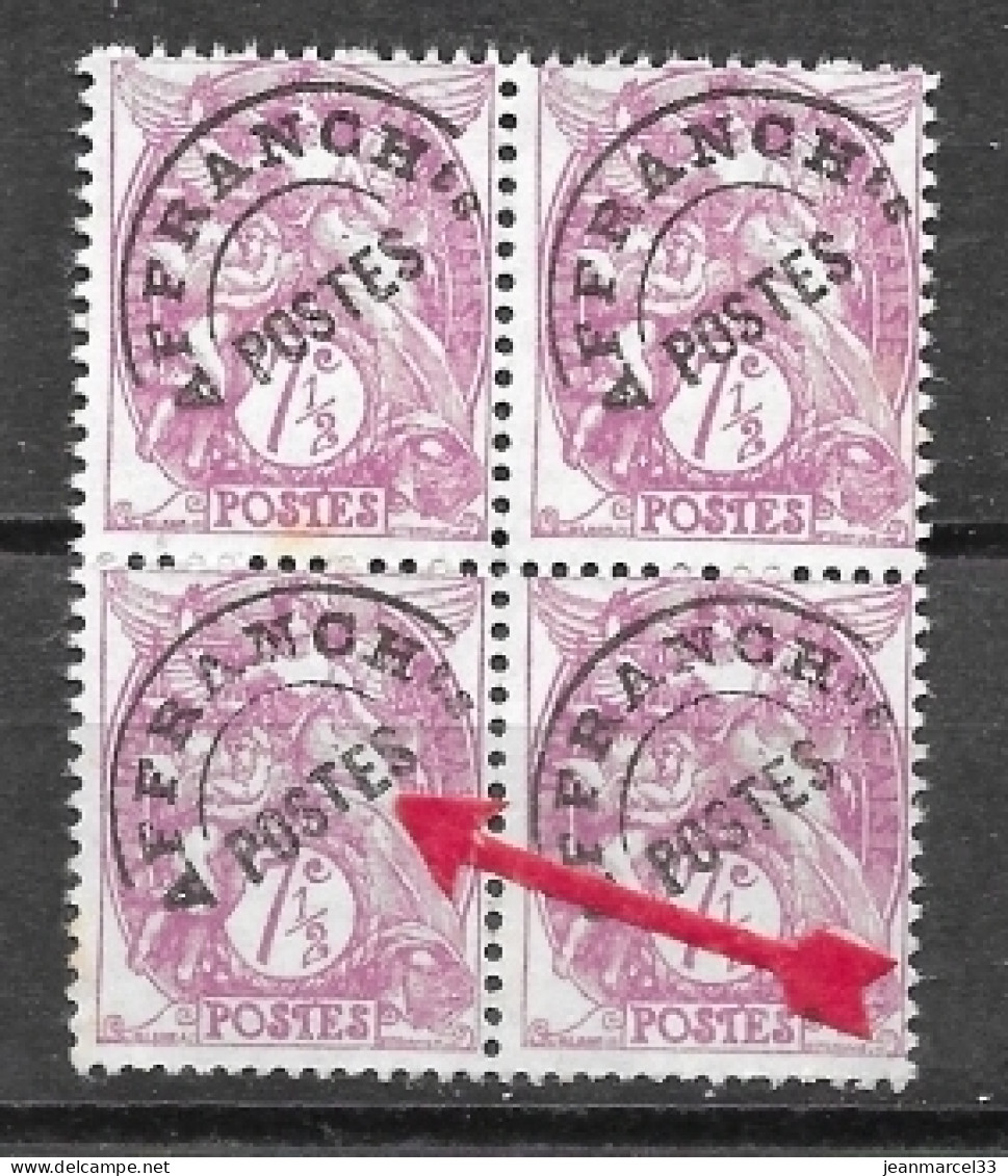 Variété Du Préoblitéré N° 42 Oblitérés, Bloc De 4 Dont Un Timbre à Le P De Poste Plus Court - Usati