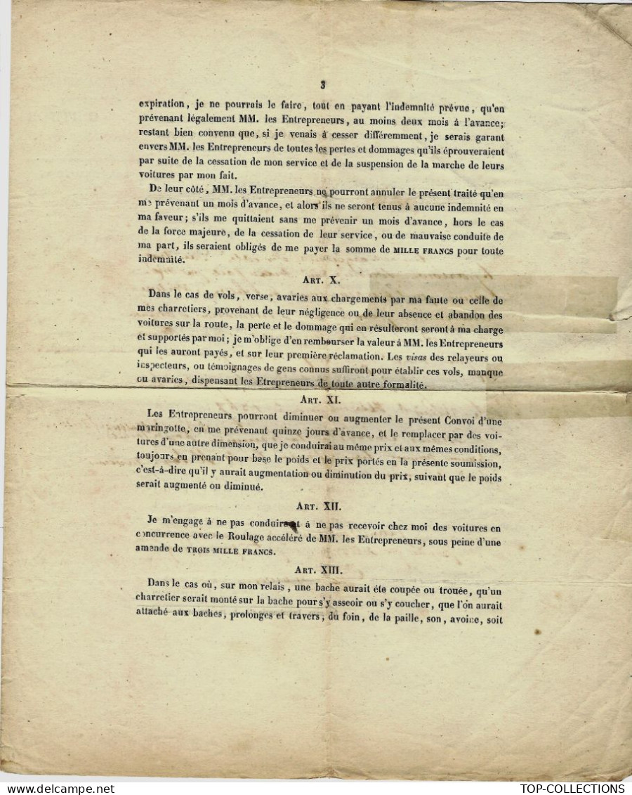 1847 CONTRAT Sign. ROULAGE ACCELERE TRANSPORT VOITURE A CHEVAUX De Montélimar  4 PAGES ETAT CORRECT REPARATION SCOTCH - 1800 – 1899