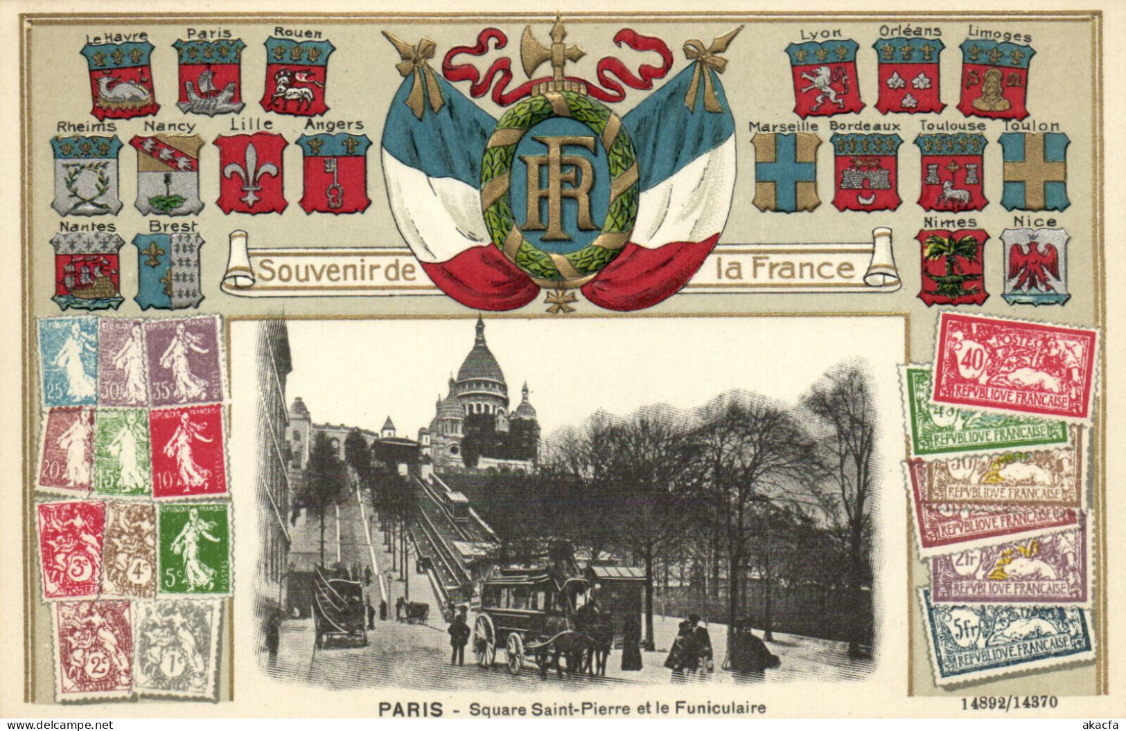 PC STAMPS, PARIS, SQUARE SAINT PIERRE Vintage EMBOSSED Postcard (b47923) - Poste & Facteurs