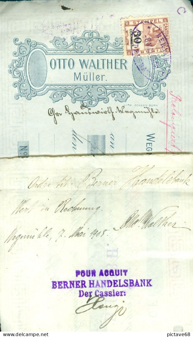 SUISSE / BELLE FACTURE DE LA MAISON OTTO WALTHER Müller DU 5 MAI 1908 AVEC UN TIMBRE CANTONAL DE 30cts - Steuermarken