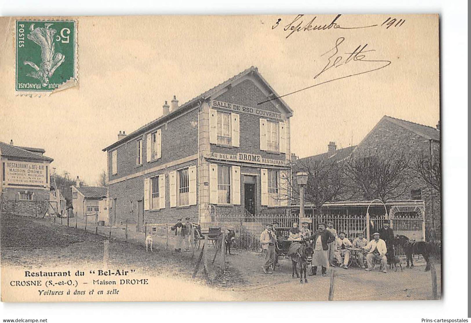 CPA 91 Crosne Maison Drome Restaurant Du Bel Air Voitures à Anes Et En Selle - Crosnes (Crosne)