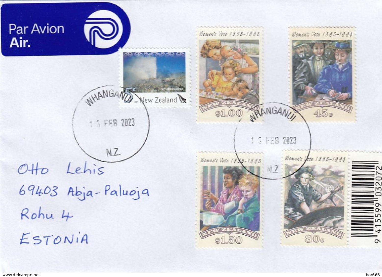 GOOD NEW ZEALAND Postal Cover To ESTONIA 2023 - Good Stamped: Nature ; Womens Vote - Storia Postale