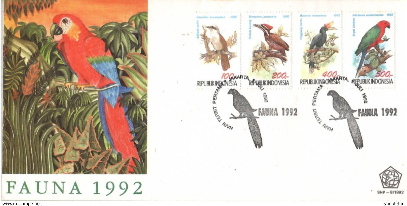 Indonesia 1992, Bird, Birds, Parrot, Stamp FDC - Perroquets & Tropicaux