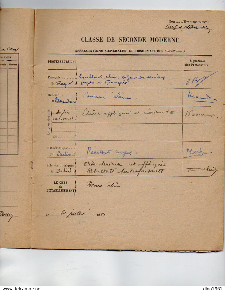 VP22.156 - 1951 - CHATEAU - THIERRY : Collège J. De LA FONTAINE & Lycée Mixte De MEAUX - Livret Scolaire Elève MORISSE - Diploma's En Schoolrapporten