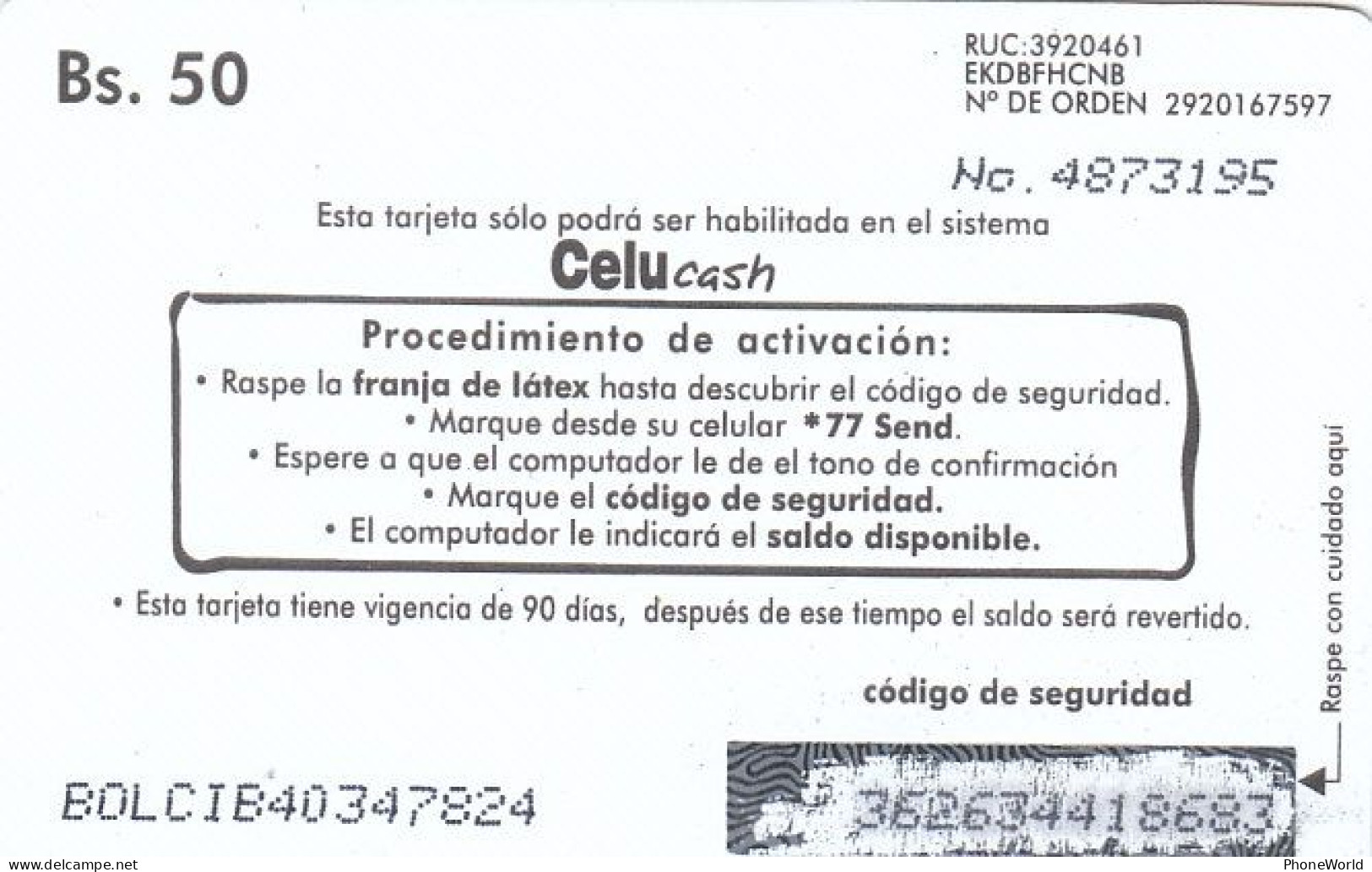 Bolivia, Telecel, Julio 2001, BS50, Red Card - Bolivia