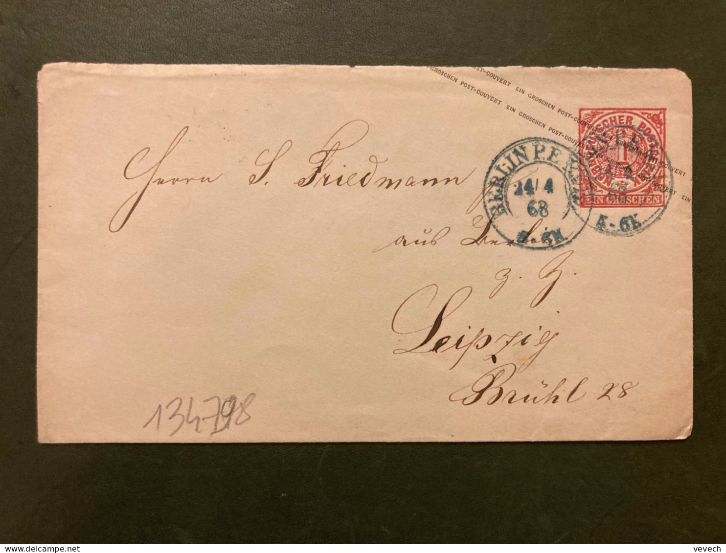 LETTRE EP EIN GROSCHEN OBL. BLEUE 24/4 68 BERLIN P.E. N°12 - Postal  Stationery