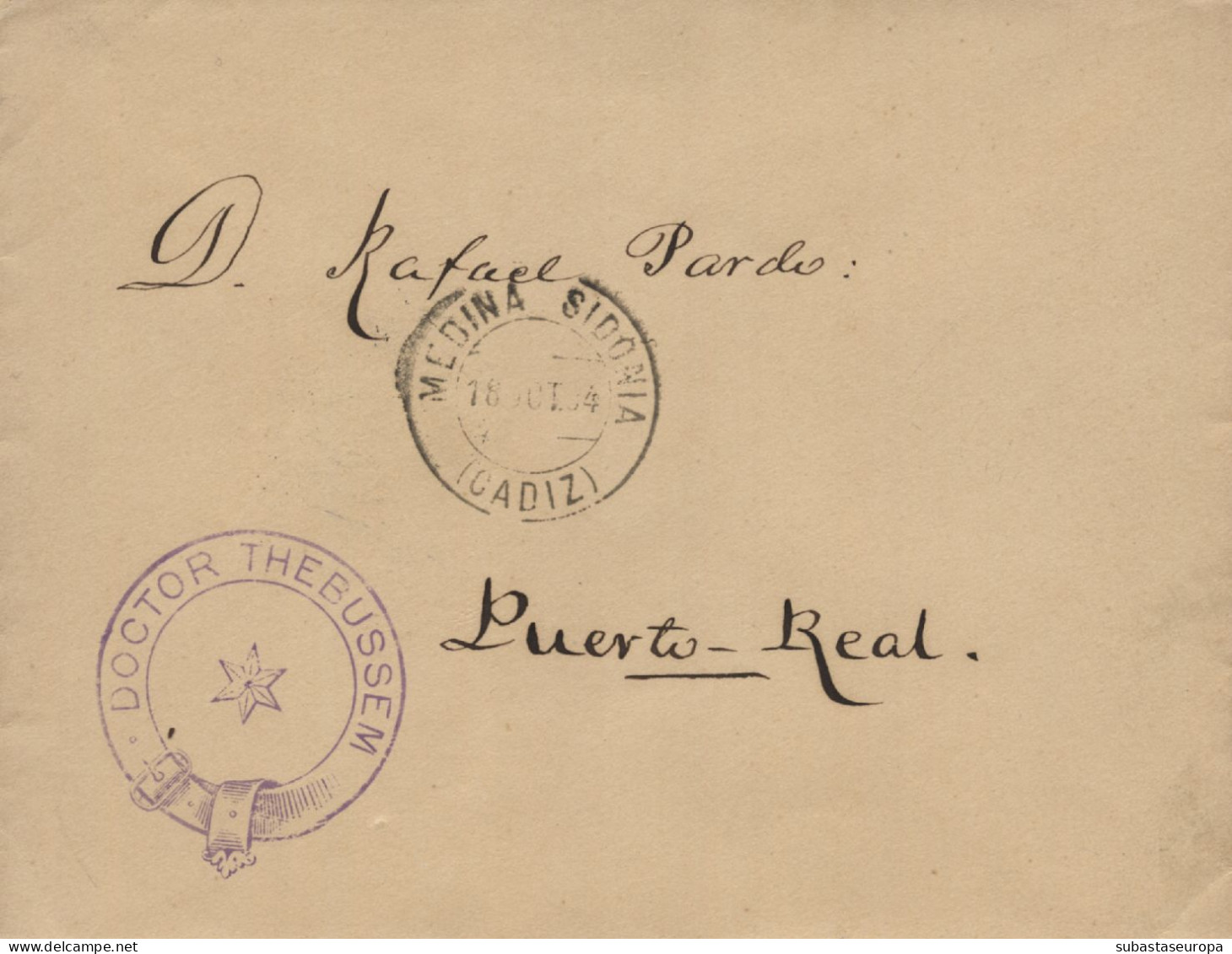 Carta Remitida Por Dr. Thebussem, Circulada En Franquicia A Puerto Real, Año 1894. - Vrijstelling Van Portkosten