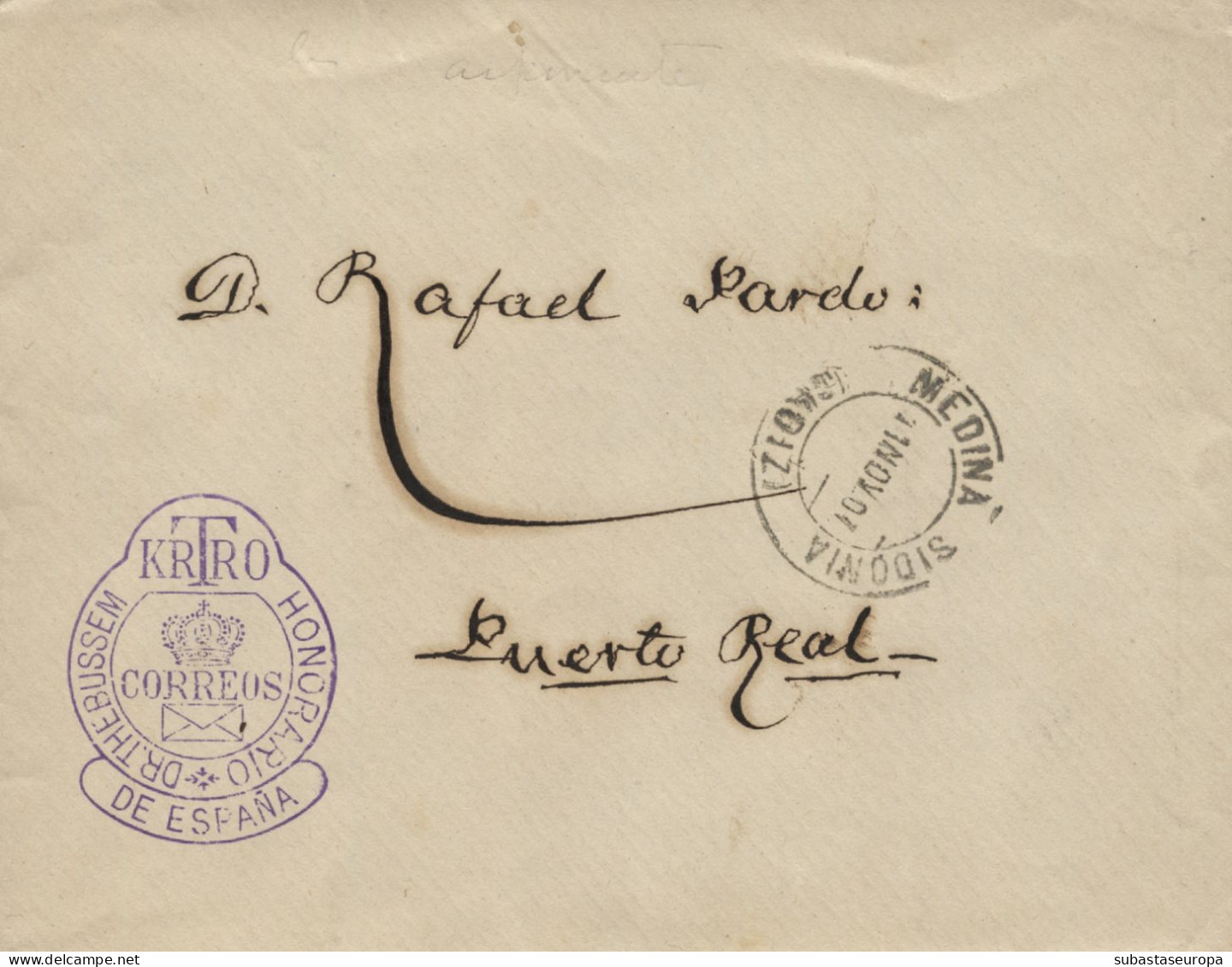 Carta Remitida Por Dr. Thebussem, Circulada En Franquicia A Puerto Real, Año 1907. - Postage Free