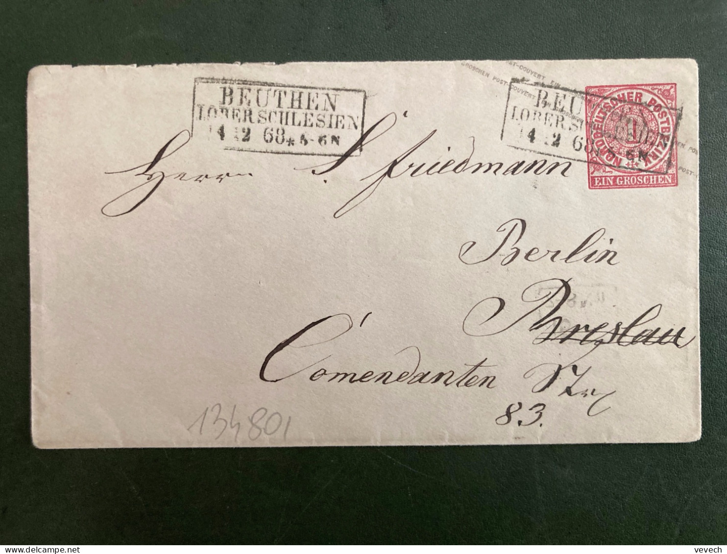 LETTRE EP EIN GROSCHEN OBL.14 12 68 BEUTHEN LOBERSCHLESIEN - Postal  Stationery