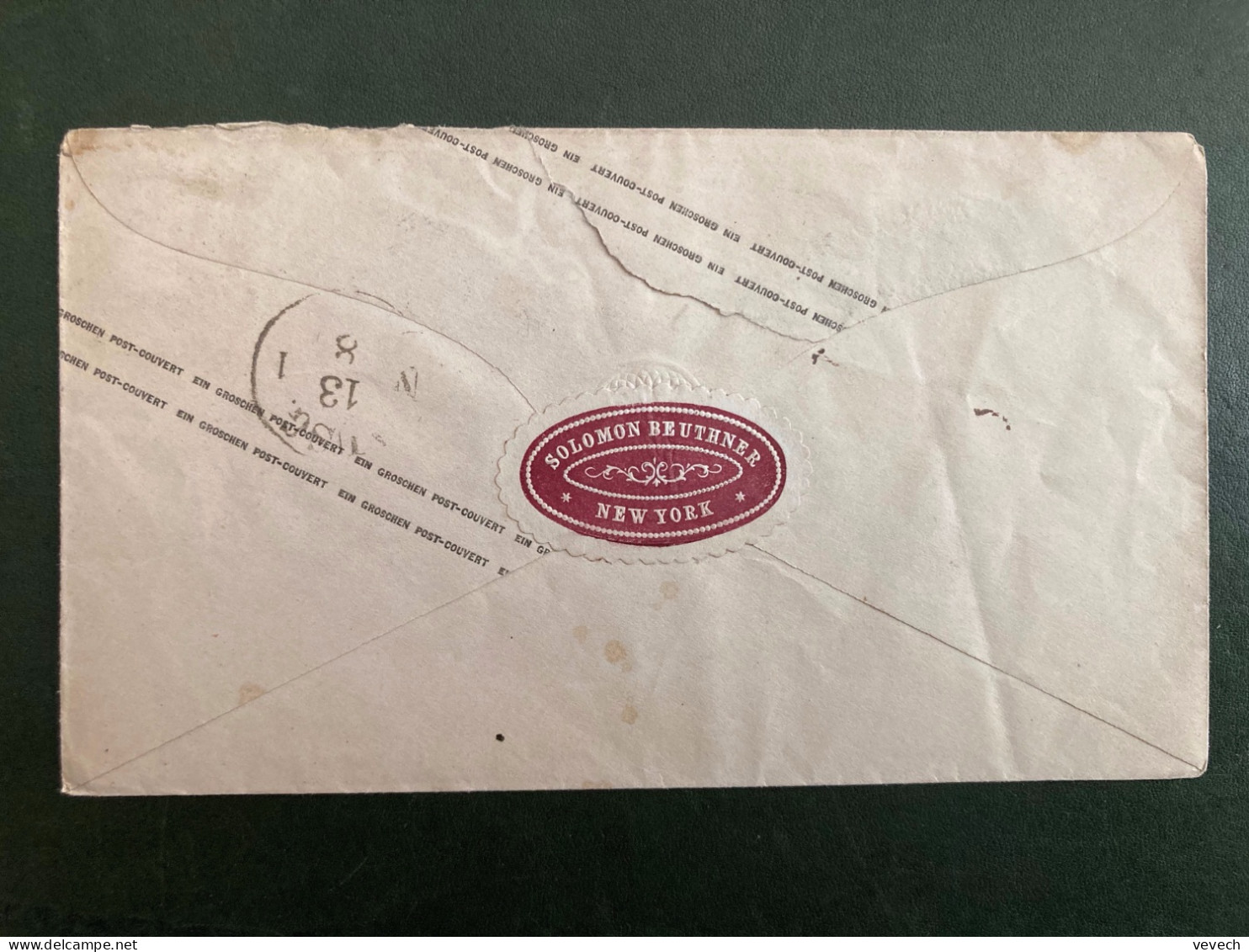 LETTRE EP EIN GROSCHEN OBL.11 8  6-7 NEUENAHR + VIGNETTE DE FERMETURE SOLOMON BEUTHNER NEW YORK - Postal  Stationery