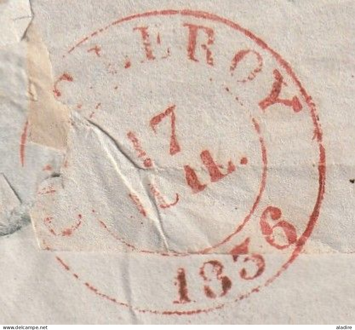 1836 - enveloppe pliée de Paris vers CHARLEROY Charleroi, Belgique - taxe 8 - LFR3 - cad arrivée