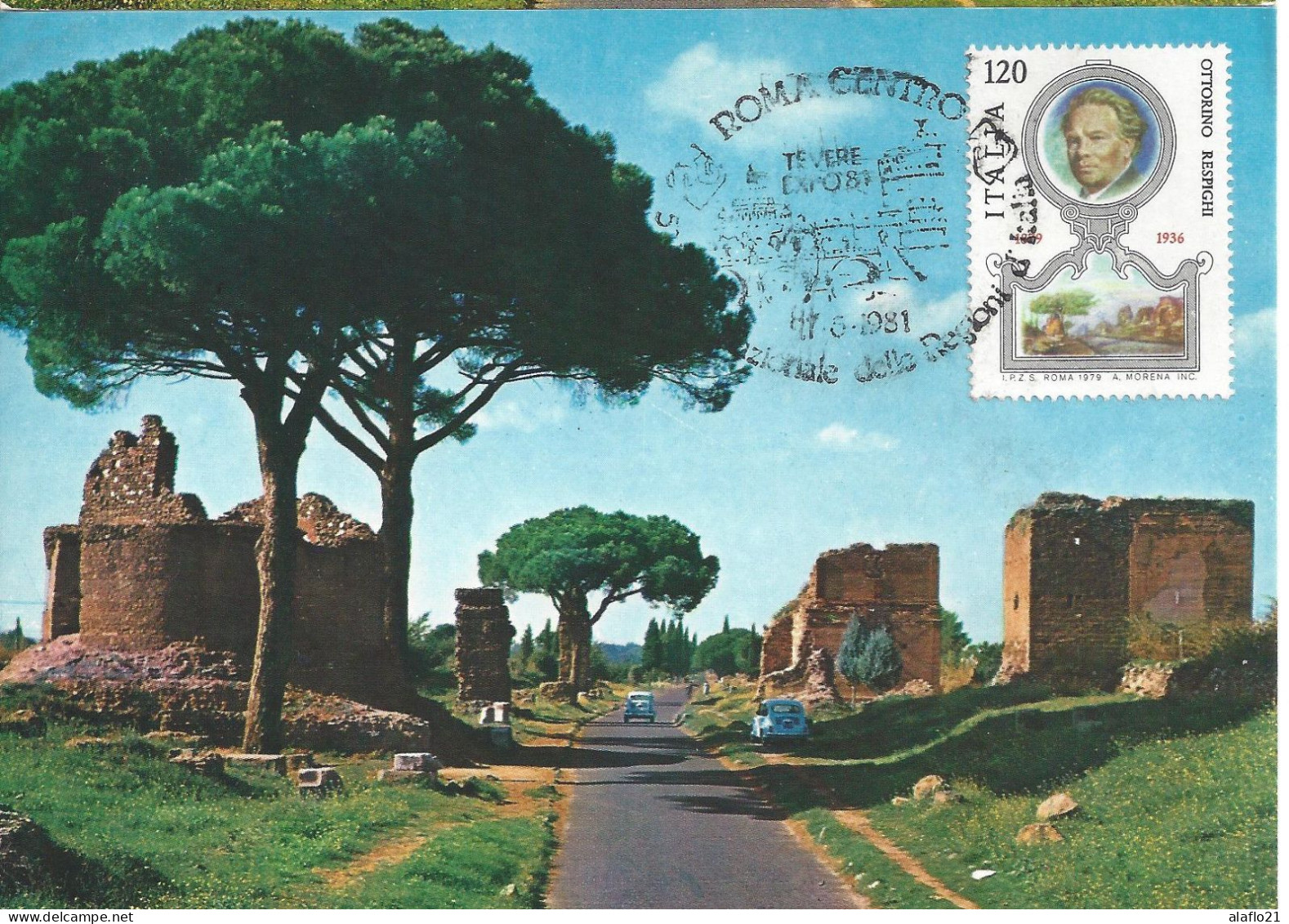 ITALIE - CARTE MAXIMUM - Yvert N° 1399 - VOIE APPIA Et PORTRAIT D'OTTORINO RESPIGHI - Maximum Cards