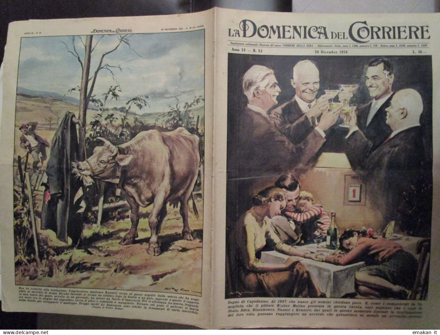 # DOMENICA DEL CORRIERE N 53 / 1956 SOGNO DI CAPODANNO / GIOCO DELL'OCA / GUZZI - Erstauflagen