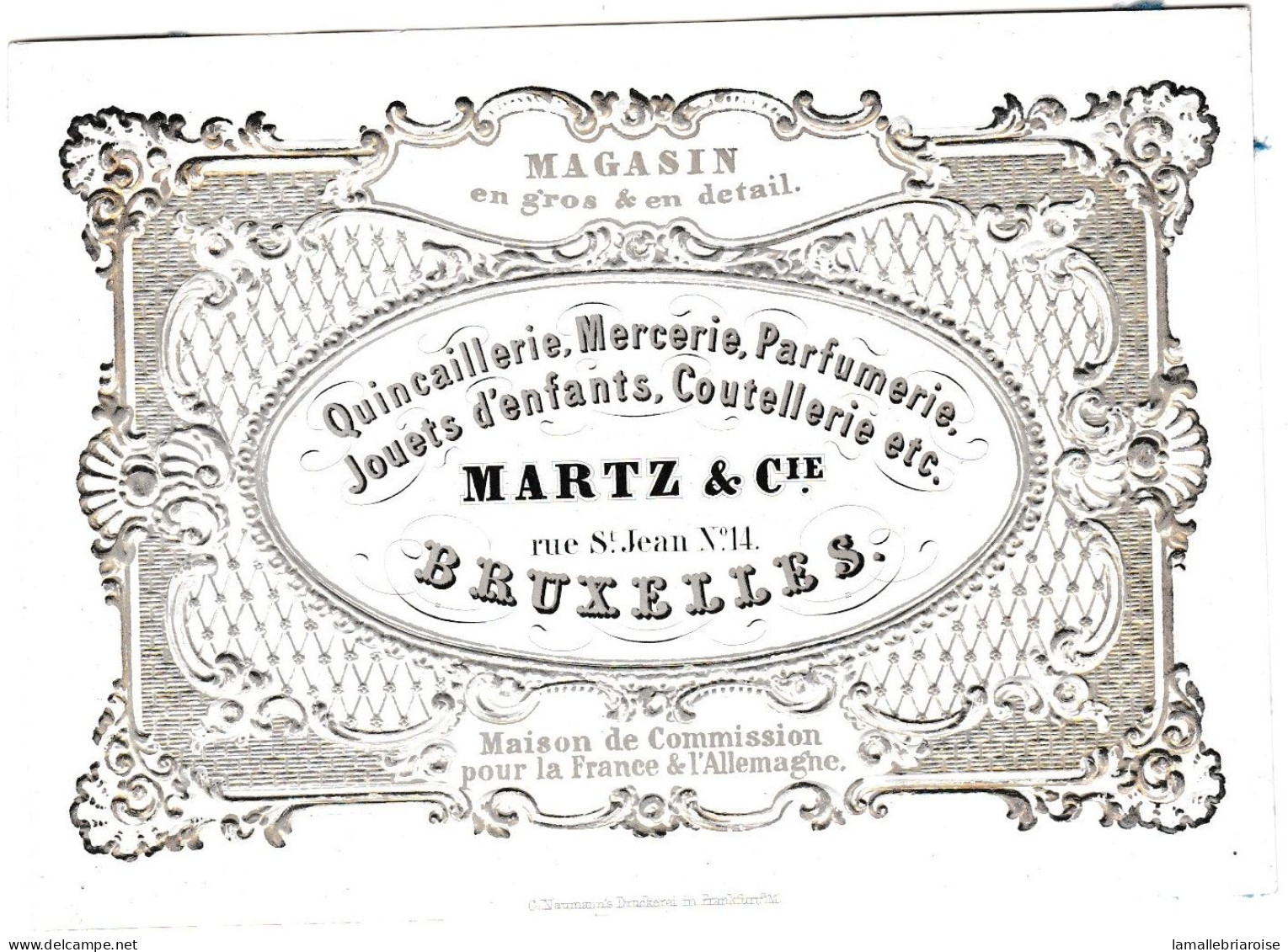 Belgique, Carte Porcelaine, Porseleinkaart,Martz & Cie, Quincaillerie, Mercerie, Gaufrée, Bruxelles , Dim:115x82mm, - Porcelaine