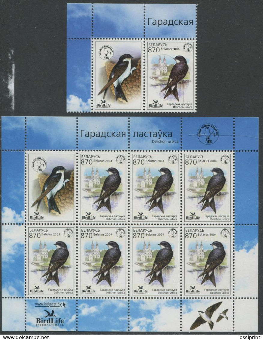 Belarus:Unused Sheet And Stamps Bird Swallow, Delichon Urbica, 2004, MNH - Swallows