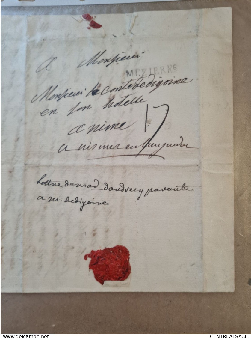 LETTRE DEMEZIERES 1774 MARQUE MEZIERES POUR LE COMTE DIGOINE A NIMES - Ohne Zuordnung