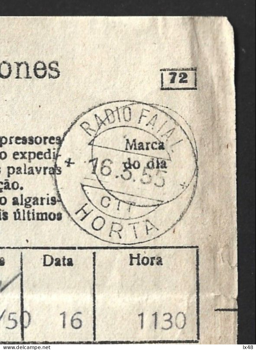 Telegrama Do Funchal Para A Horta Com Obliteração Do 'Rádio Faial CTT Horta 1955'. Telegram From Funchal To Horta With O - Brieven En Documenten