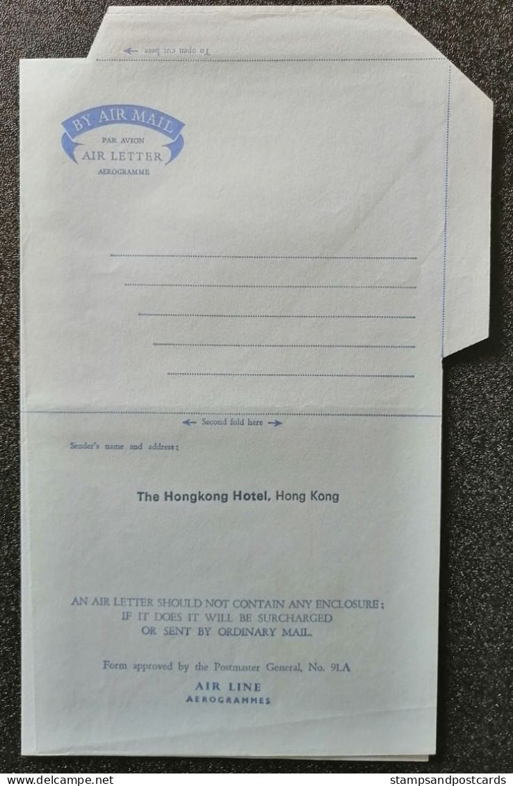 Hong Kong Formulaire Aerogramme Hongkong Hotel Kowloon Aerogramme Form Aerogram - Postal Stationery