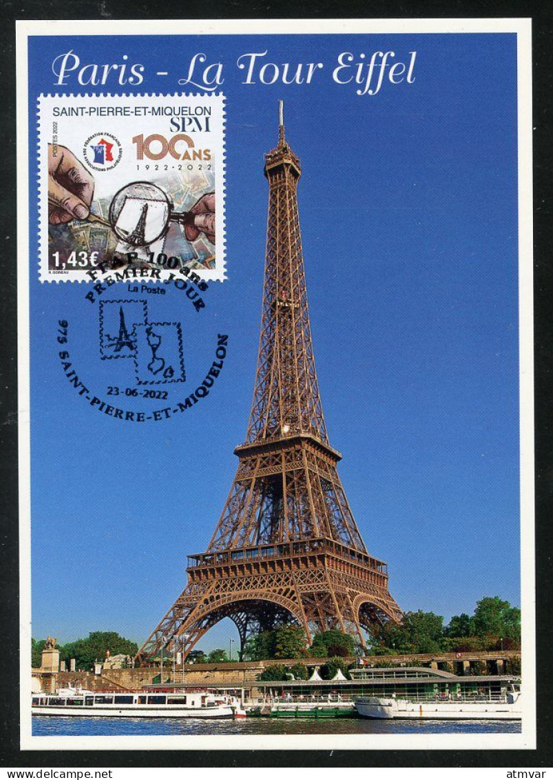 SAINT PIERRE ET MIQUELON (2022) Carte Maximum Card - 100 Ans FFAP - Paris La Tour Eiffel / Eiffel Tower - Maximumkarten
