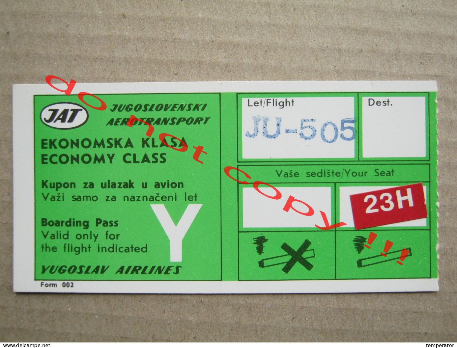 JAT / JUGOSLOVENSKI AEROTRANSPORT YUGOSLAV AIRLINES - Ekonomska Klasa, Boarding Pass ( Zetatrans Titograd ) - Tickets