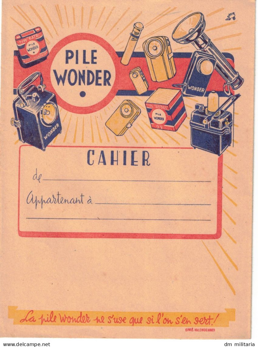 Protège Cahier Vintage Années 1950 / Publicité Ancienne : PILE WONDER - Accumulators