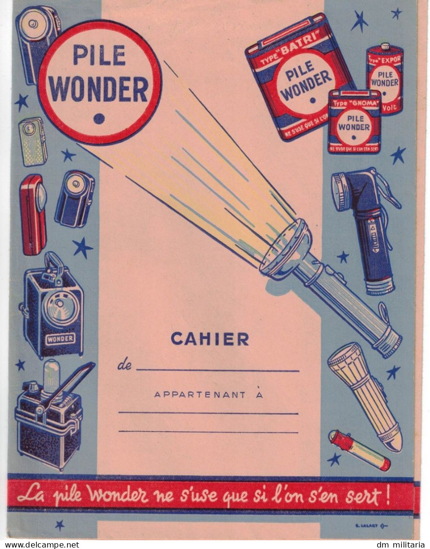 Protège Cahier Vintage Années 1950 / Publicité Ancienne : PILE WONDER - Accumulators