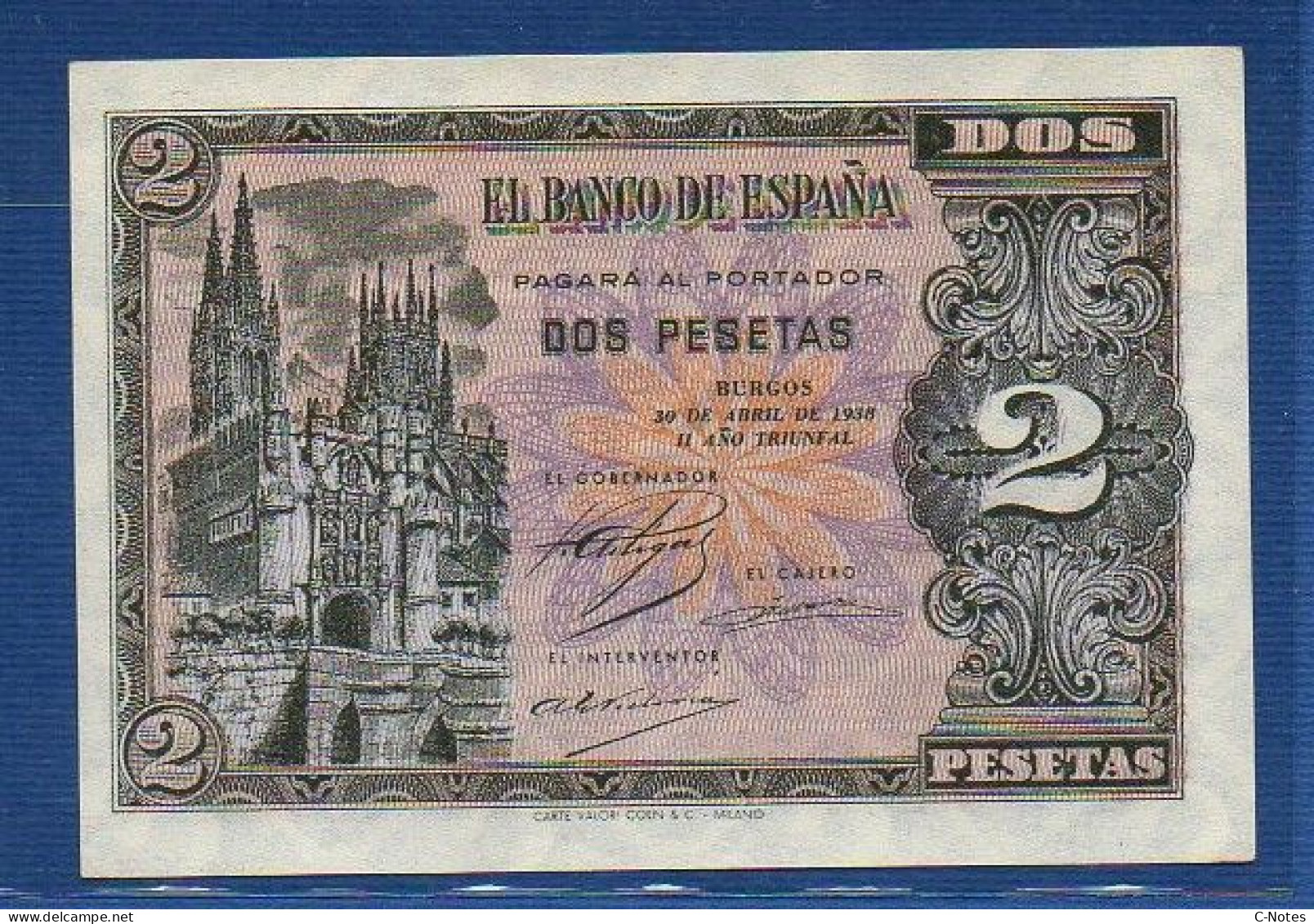 SPAIN - P.109a – 2 PESETAS 1938 UNC-, S/n N0522106 - 1-2 Pesetas