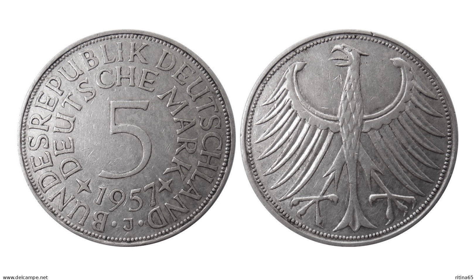 GERMANIA 5 MARCHI 1957 J IN ARGENTO - Gedenkmünzen