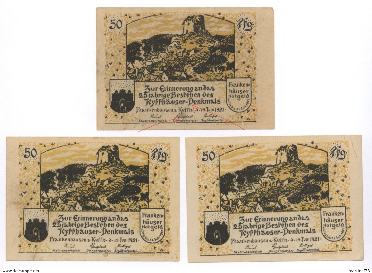 Notgeld Notgeldserie Frankenhausen A. Kyffh. 1921 Zur Erinnerung An Das 25jährige Bestehen Des Kyffhäuser-Denkmals - Collections