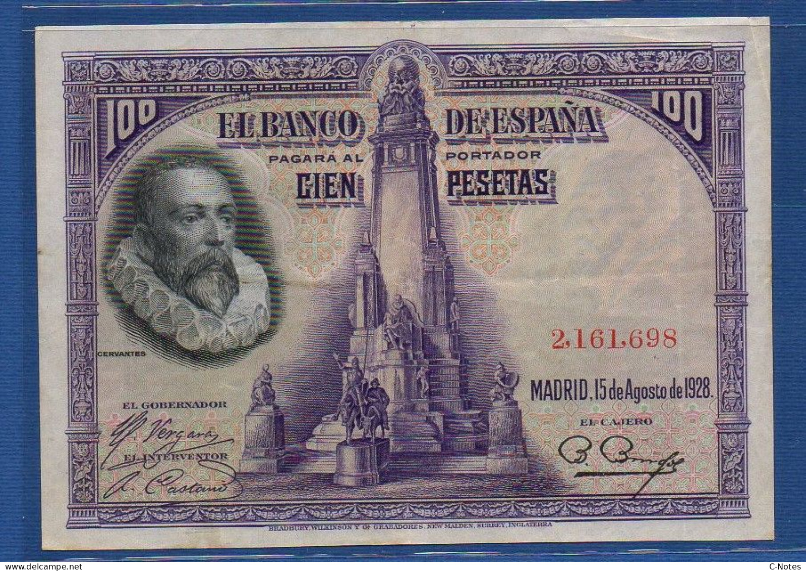 SPAIN - P. 76a – 100 Pesetas 1928 VF+, S/n 2,161,698 - 100 Pesetas