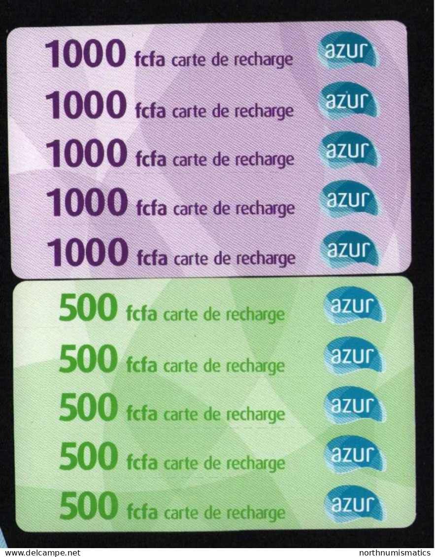 2 Pcs   500-1000 Fcfa Carte De Recharge Azur Sample Card Unused - Collections