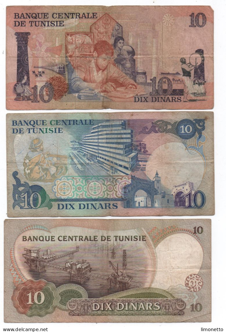 TUNISIE - Lot De 3 Billets De  10  Dinards Différents ( 1973-1983 Et 1986 )  Circulés   Bon état - Tunisie