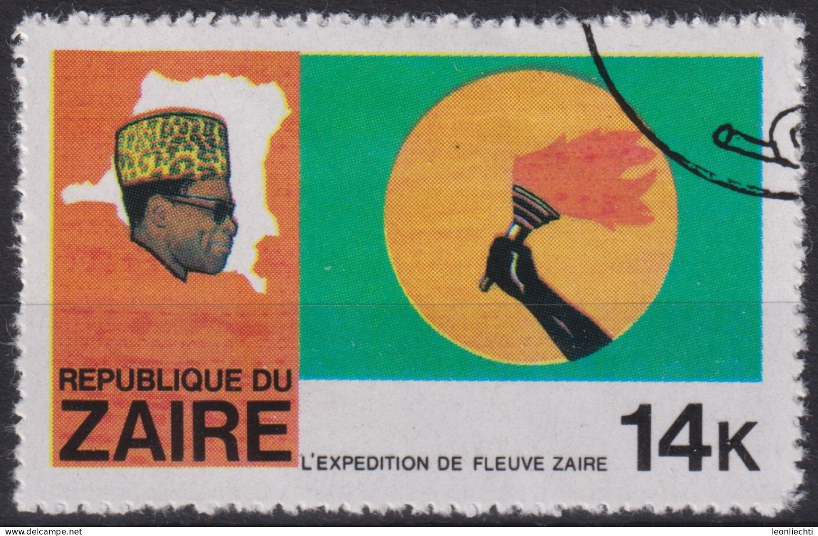 1979 Zaire, Mi:CD 593, Sn:CD 906, Yt:CD 930, Hand Mit Fackel, Entdeckung Des Flusses Zaire - Oblitérés