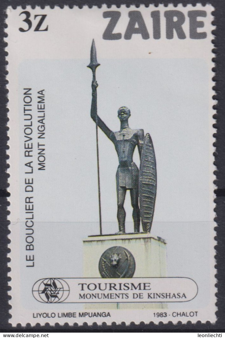 1983 Zaire, **Mi:CD 819, Sn:CD 1118, Yt:CD 1135, Le Bouclier De La Revolution, Mont Ngaliema, By Liyolo Limbe - Gebruikt