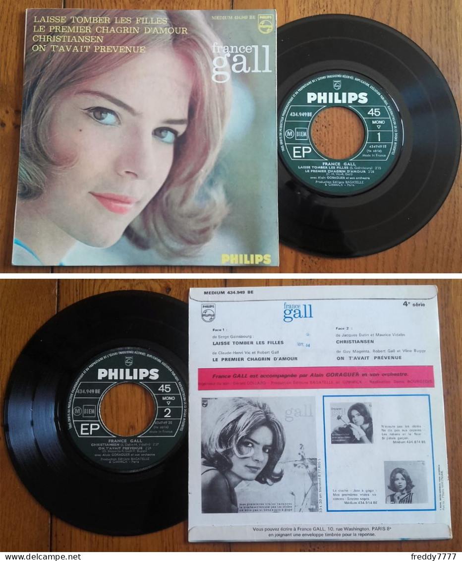 RARE French EP 45t RPM BIEM (7") FRANCE GALL «Laisse Tomber Les Filles» (Serge Gainsbourg, 1964) - Ediciones De Colección