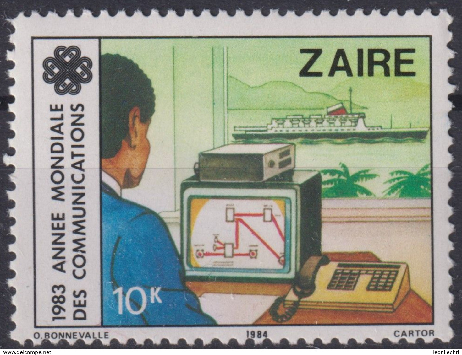 1984 Zaire, ** Mi:CD 846, Sn:CD 1139, Yt:CD 1154, Marinenavigation, Weltkommunikationsjahr - Gebraucht