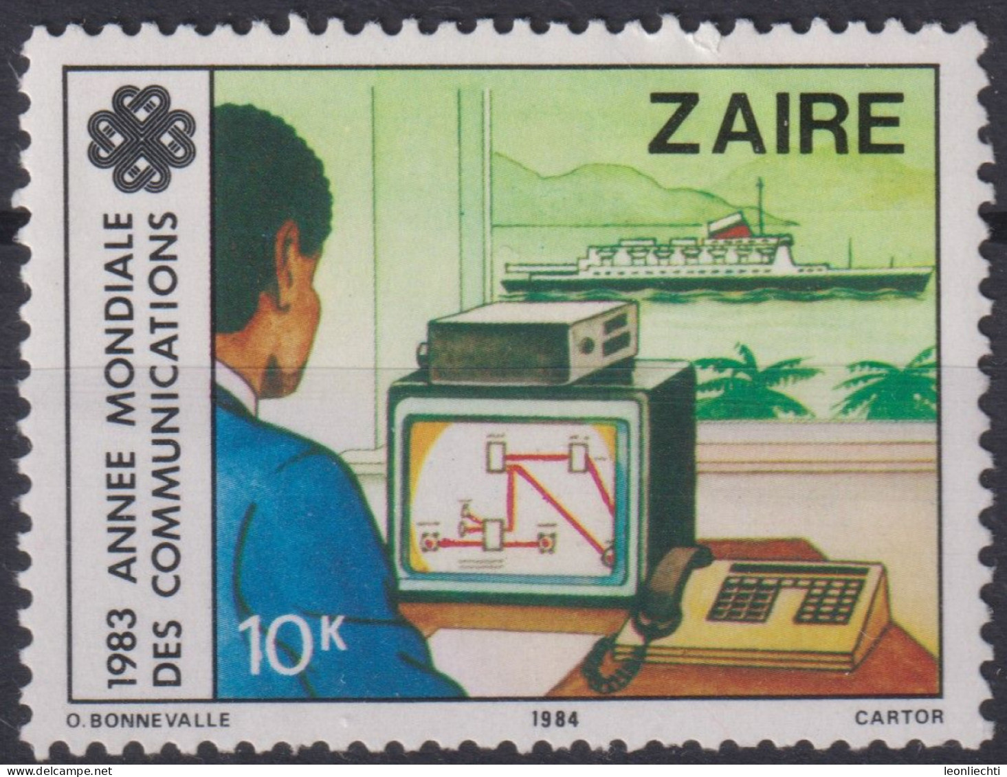 1984 Zaire, ** Mi:CD 846, Sn:CD 1139, Yt:CD 1154, Naval Navigation, Weltkommunikationsjahr - Oblitérés