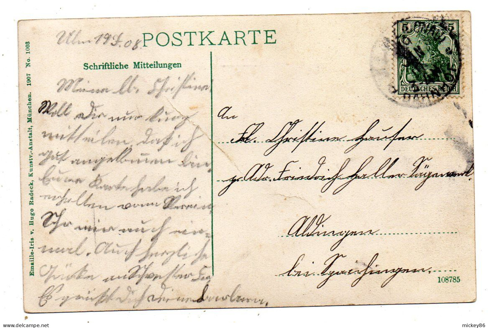 Allemagne-- ULM  A.D.  --1908 -- Rathaus (petite Animation)  ..carte Glacée Couleur......timbre .....cachet - Ulm