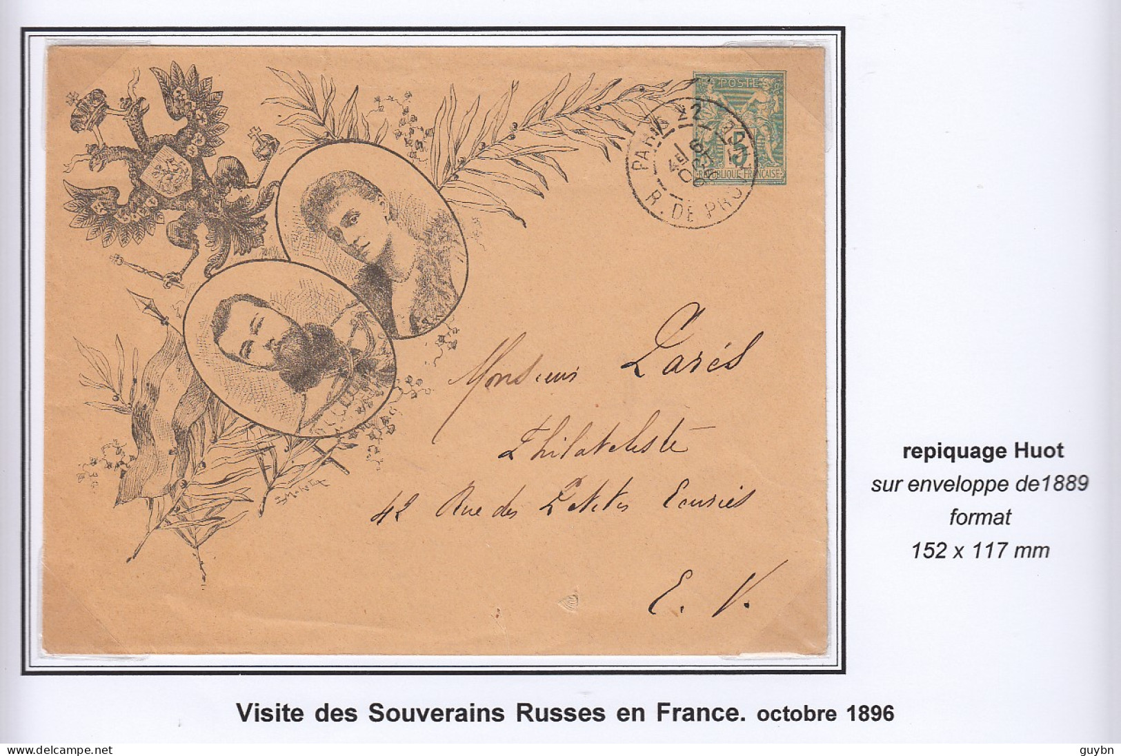France Entier Enveloppe Commémorative Sage 5c Repiquage Tsar / Tsarine .. Voir Scan Verso - Overprinted Covers (before 1995)