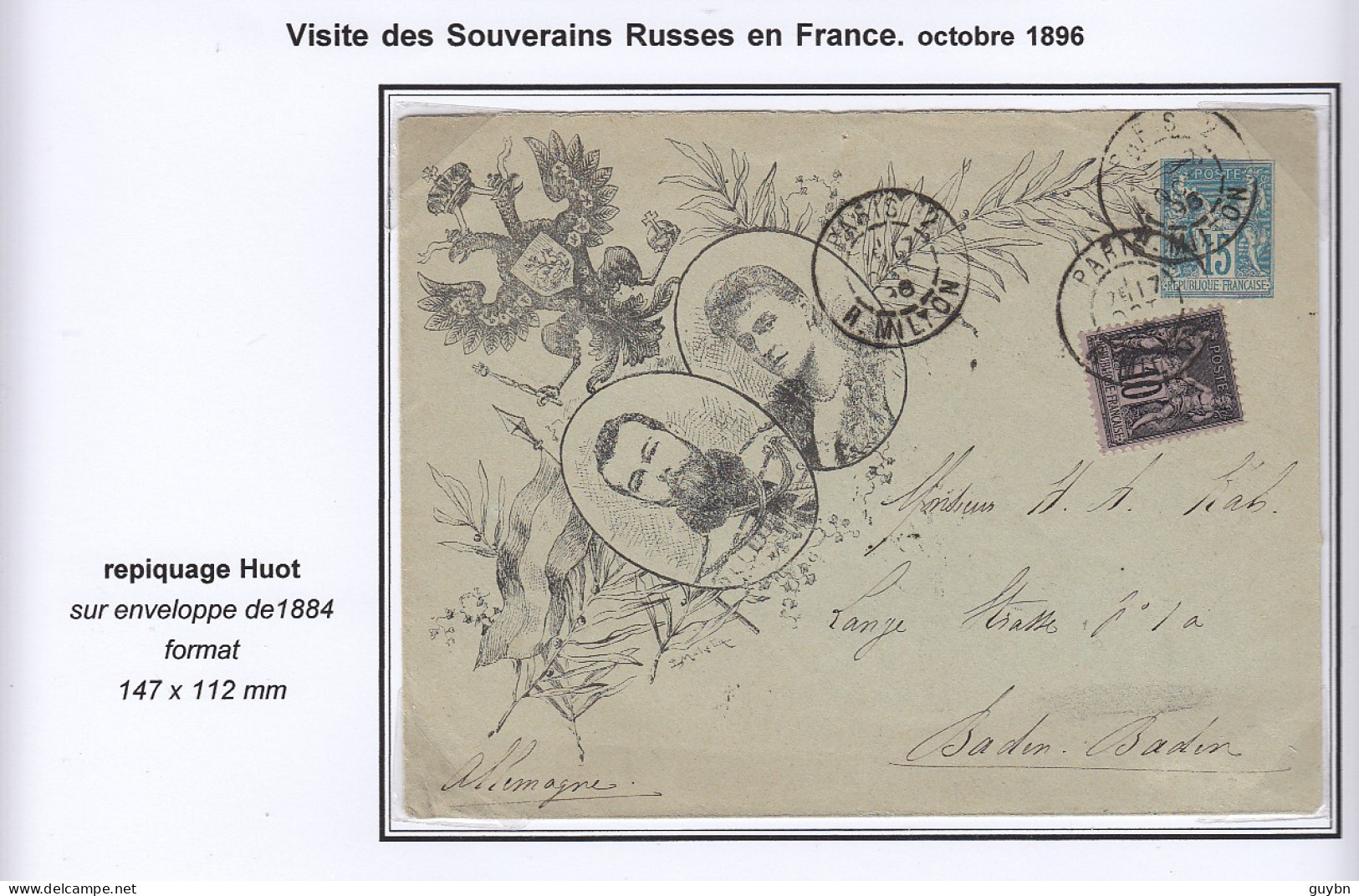 France Entier Enveloppe Commémorative Sage 15 Repiquage Tsar / Tsarine .. Pour L'Allemagne - Overprinted Covers (before 1995)