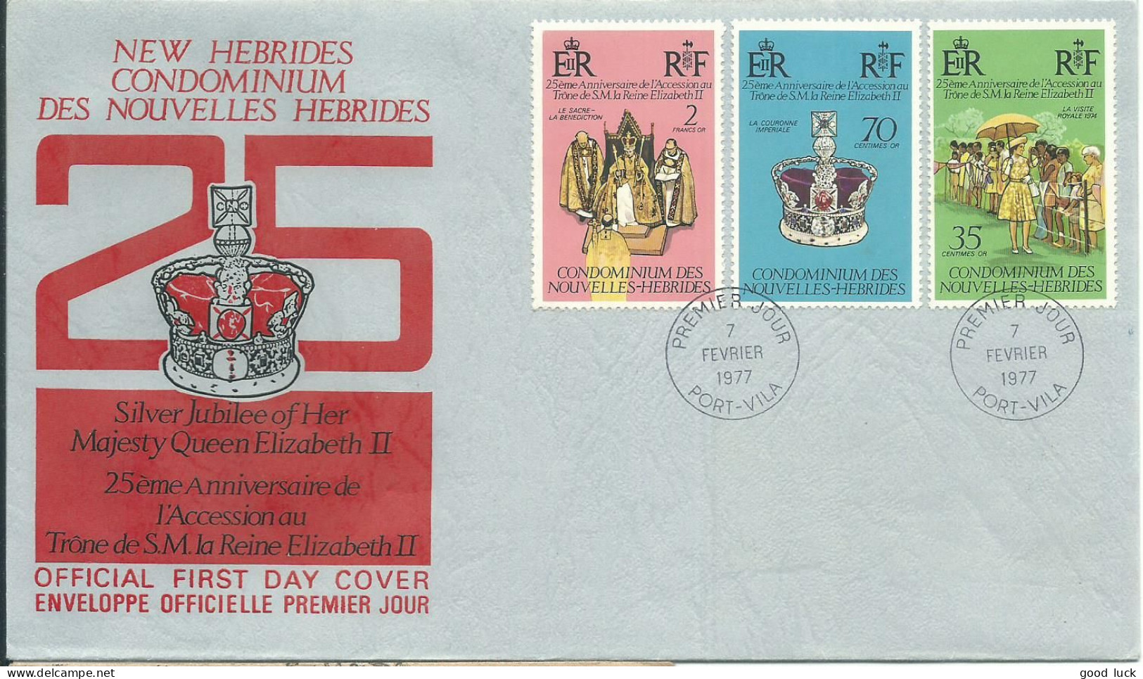 NOUVELLES HEBRIDES 107c SUR 2 PLIS ( LEGENDES FRANCAIS ET ANGLAIS ) DU 25eme JUBILE REINE DE 1977 LETTRE COVER - FDC