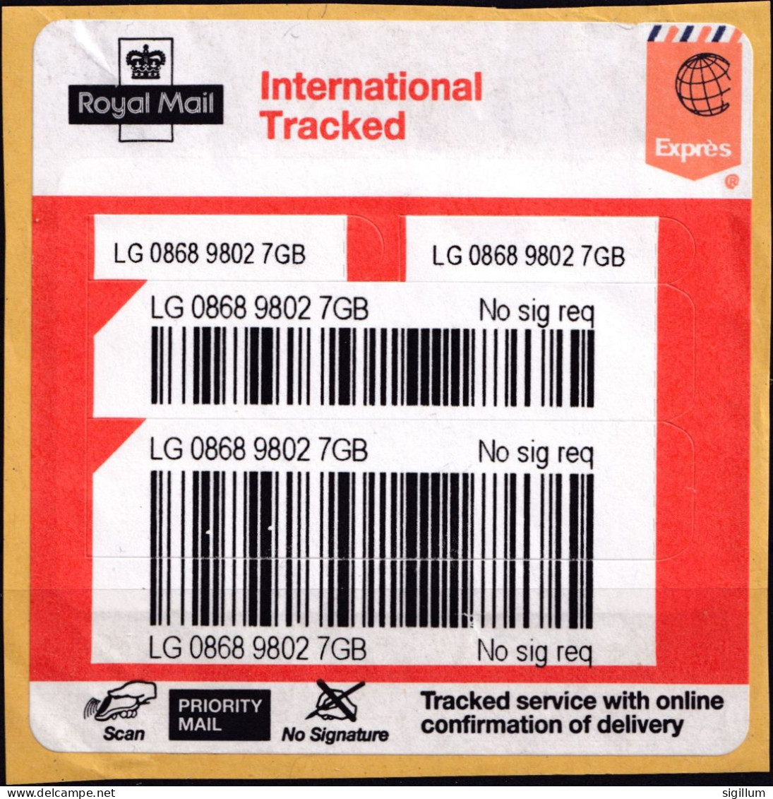 GRAN BRETAGNA - LABELS - TARGHETTA INTERNATIONAL TRACKED - VIAGGIATA - Service